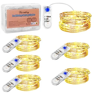 Immagine di Luci Stringa Led a Batteria con Timer, 12 Pezzi 2m 20 LEDs Micro Ghirlanda Luminosa Lucine Catena Natale per Casa Interni Feste Matrimonio Fai da te(Bianco Caldo) (6 Pezzi)