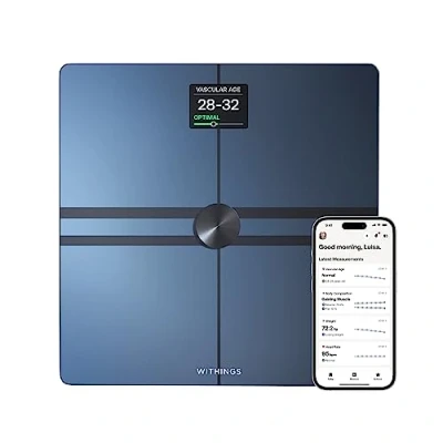 Immagine di Withings Body Comp Bilancia pesapersone digitale WiFi con analisi completa: peso, grasso corporeo e muscolare, acqua tracciamento cardiovascolare, impedenziometrica, nero