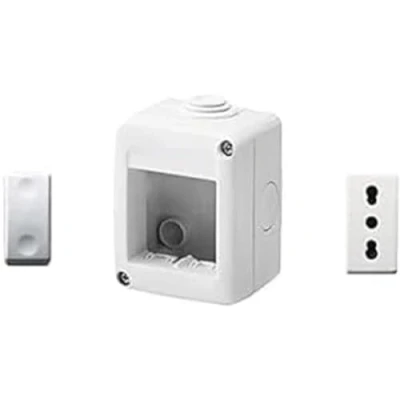 Immagine di Gewiss Contenitore per apparecchi 27 Combi protetto 2 Posti grigio RAL 7035 IP40 con Nr. 1 Presa Bivalente bianca, Interruttore bianco