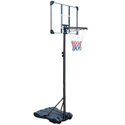 Immagine di HIONRE Set di canestro da basket trasparente 2,1 m, professionale, per esterni, con ruote, altezza regolabile 165 cm 213 cm, nero