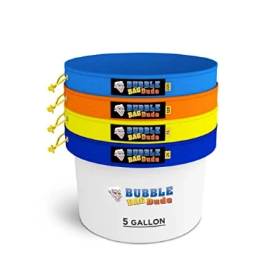 Immagine di BUBBLEBAGDUDE Sacchetti di bolla All Mesh 5 Gallon 8 Bag Set Erbe Ice Essence Estrazione Kit con 25,4 x cm (25 Micron) Schermo pressatura e sacchetto immagazzinaggio