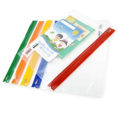 Immagine di Rapesco 1503 Buste con Chiusura a Zip in Metallo, A4+, Trasparente Colorate, Confezione da 5