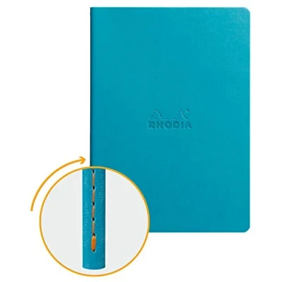 Immagine di RHODIA 116457C Taccuino flessibile Rilegatura cucita Textile turchese A5 Puntinato Dot 64 pagine Carta Clairefontaine Avorio 90 g/m Copertina Simil Cuoio Collezione Rhodiarama