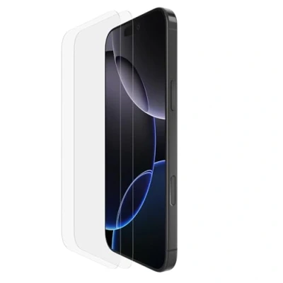 Immagine di Belkin ScreenForce TemperedGlass Vetro Temperato per iPhone 16 Pro Max, durezza 9H, antigraffio, include un supporto un&#039;applicazione senza bolle, pellicola 2 pezzi