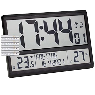 Immagine di TFA Dostmann 60.4520.01 Orologio da parete digitale XL con temperatura interna, data e giorno della settimana (nero batterie)