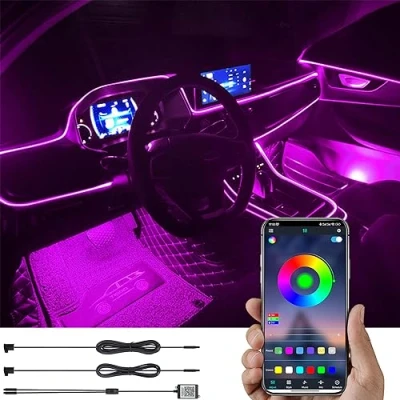 Immagine di TABEN Kit di Illuminazione Ambientale per Auto 3 Metri Fibra Ottica 64 Colori Controllo App USB Luce Atmosfera Fai Te 16 Milioni RGB Sincronizzazione Musicale Interni