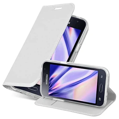 Immagine di Cadorabo Custodia Libro per Samsung Galaxy J1 2016 in CLASSY ARGENTO con Vani di Carte, Funzione Stand e Chiusura Magnetica Portafoglio Cover Case Wallet Book Etui Protezione