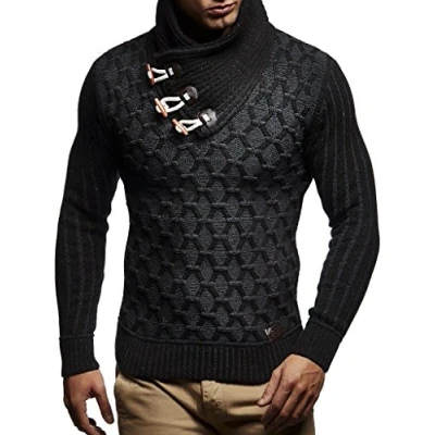 Immagine di Leif Nelson Maglione Uomo Felpa a Maglia Collo Scialle LN 5385 Nero Antracite Medium
