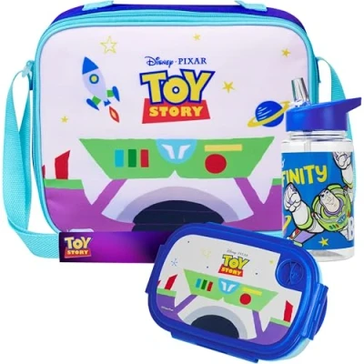 Immagine di Get Trend Disney Toy Story Borsa Porta Pranzo con Merenda Borraccia Bambini Senza BPA Set 3 Pz Materiale Scolastico per Viaggiare Picnic (Blu Story)