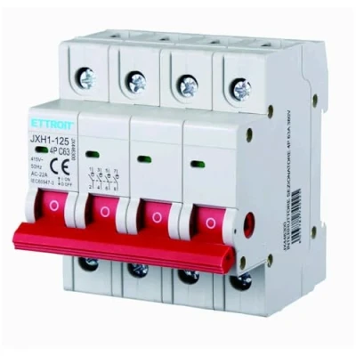 Immagine di interruttore sezionatore modulare 63A, 4P 4 poli, occupa moduli DIN, 380V 415V AC, di isolamento