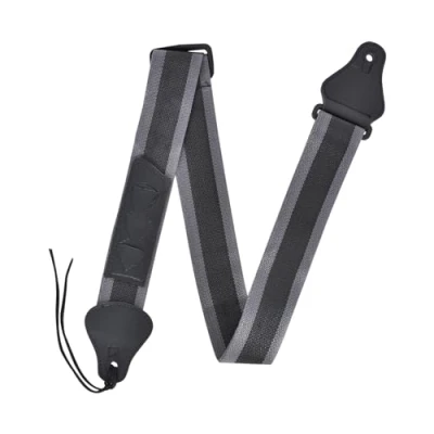 Immagine di Wisebom Tracolla per Chitarra, Chitarra in Cotone Intrecciata Regolabile con Estremità Pelle, 3 Tasche, Antiscivolo, Adatto Chitarre Basso, Elettriche e Acustiche, Nero