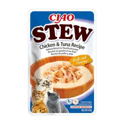 Immagine di INABA CIAO Stufato di Pollo e Tonno, Cibo Umido per Gatti Sano Cremoso con Straccetti Senza Conservanti o Coloranti Artificiali, Grain Free 1 x 40gr