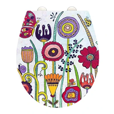 Immagine di WENKO Sedile WC Full Bloom colorato Rollin&#039;Art, Superficie in Rilievo, Fissaggio rapido Acciaio Inox e abbassamento Easy Close, Duroplast Antibatterica, 38 x 44,5 cm
