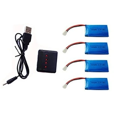 Immagine di YUNIQUE GREEN CLEAN POWER Set Caricabatterie 1 a 4 e Batterie Lipo 500mAh per Drone Compatibile con Hubsan X4, V252, Syma X5C, JJRC Ricarica Efficiente, 42X20X8 mm 13,5 gr, Blu