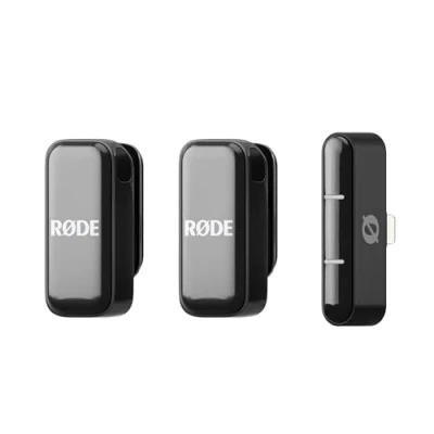 Immagine di RØDE wireless Micro Microfono compatto, due microfoni con custodia di ricarica per la creazione contenuti smartphone Lightning, nero