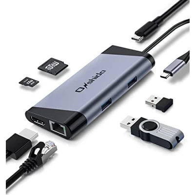 Immagine di Onshida Hub USB C Adattatore 7 in 1 con HDMI 4K, Ethernet RJ45, Porte Type PD, 2 x 3.0 e Lettore di Schede SD/TF Compatibile MacBook, Google ChromeBook Portatili Windows