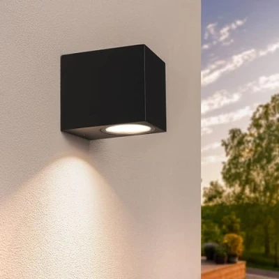 Immagine di Ledvion Hydra, Lampada da parete a LED per esterni Black Cube, uno GU10 Down, esterni, parete, IP54