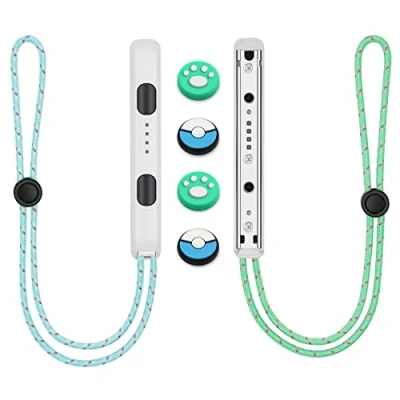 Immagine di Vicloon 1 Coppia Switch Controller da Polso, di Blocco Polso Lanyard con 4 Carino Tappo del Joystick, Corda Regolabile per Joycon, Bianco