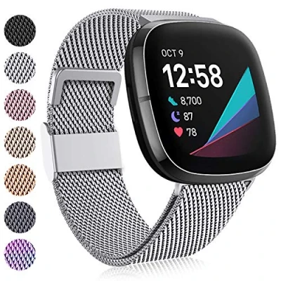 Immagine di Faliogo Compatibile con Fitbit Versa 3/Fitbit Sense Cinturino, Cinturini di Ricambio Metallo in Acciaio Inossidabile Chiusura Magnetica Unica per 3/Sense, Grande Argento
