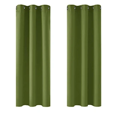 Immagine di Deconovo Tende per Interni Oscuranti Termiche Isolanti, Camera da Letto Tinta Unita 2 Pezzi, con Occhielli, 107x138 CM (Larghezza x Altezza), Verde