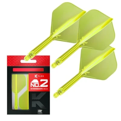 Immagine di Target Darts K Flex Integrated dart Flight and Shaft, No.2 yellow (short) Pack of 3 No 2, Kflex precision molded 2 in 1 flights shaft