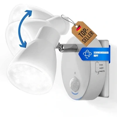 Immagine di Trango luce notturna a LED TG2635 016 in bianco con funzione automatica 230V sensore di movimento, sicurezza, lampada incastro, parete, orientamento,