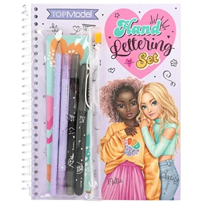 Immagine di Depesche 12158 TOPModel Libro da colorare handlettering con Istruzioni e Idee di Scrittura per esercitarsi, Uno Stencil Un Set Penne sacchettino, Multicolore