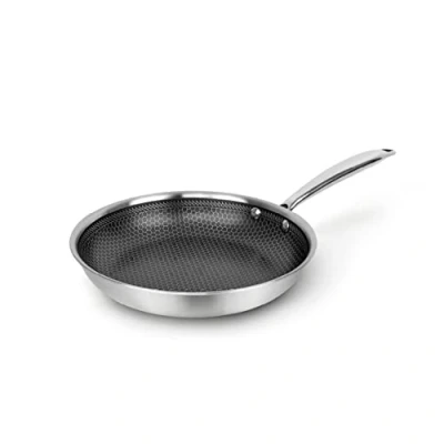 Immagine di Qulinart by Brandt, Padella in acciaio inossidabile Triply, rivestimento a nido d&#039;ape antiaderente e antigraffio, tutti i fuochi inclusi induzione, senza PFOA o coperchio, argenteo... (24 cm)