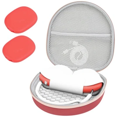 Immagine di ProCase Custodia per Nuovo AirPods Max e Smart Case, Rigida con un Paio di Cover in Silicone Padiglioni Auricolari, da Viaggio Altri Accessori Rosso