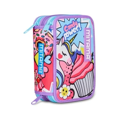 Immagine di Mitama Astuccio Scuola 3 Scomparti, TRIPLO DAISYPOP, Contenuto 47 pz, Completo di Matite, Pennarelli, Portapenne Elementare Bambina