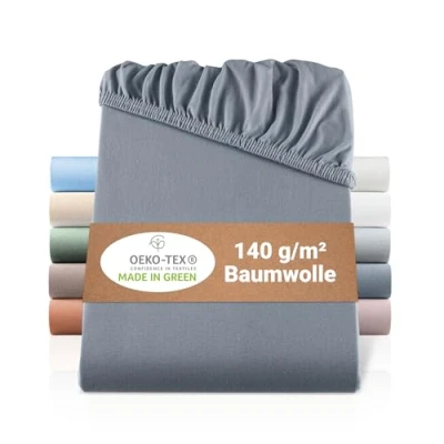 Immagine di BaSaTex Lenzuolo con angoli elasticizzati in jersey biologico, 180 x 200 cm, 100% cotone certificato GOTS, colore: antracite