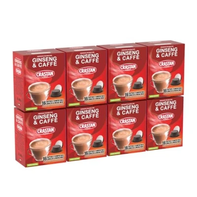 Immagine di CRASTAN 1870, 128 Capsule, 8 Box da 16 Capsule di Ginseng &amp; Caffè, Compatibili con A Modo Mio, Bevanda Senza Glutine, 100% Made in Italy