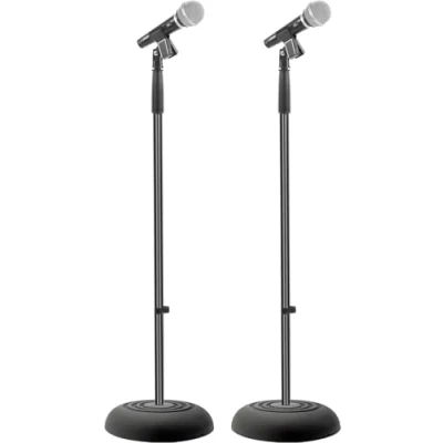 Immagine di PYLE PRO Asta Microfono Regolabile in Altezza da 2,8 A 152.4 cm, Supporto Microfono, Terra Base Tonda, per con Adattatore Microfonico Standard 1,58cm, 2 Pezzi