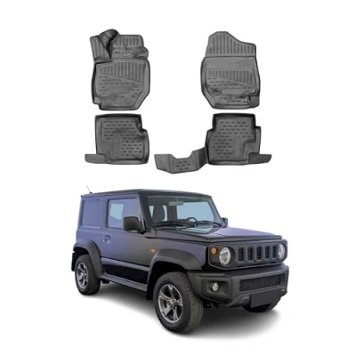 Immagine di Tappetini in gomma per auto compatibili con Suzuki Jimny 2018 2021 3D, impermeabili, antiscivolo, gomma, colore nero