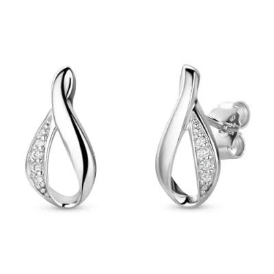 Immagine di Miore Orecchini Donna con Zirconi in Argento Sterling 925, a Lobo dal design moderno anallergici. Chiusura perno passante e farfalla.