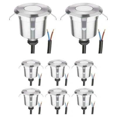 Immagine di ledscom.de 8 LED da incasso a pavimento AGENA per esterni, IP65, acciaio inox, rotondo, Ø 60 mm, bianco caldo