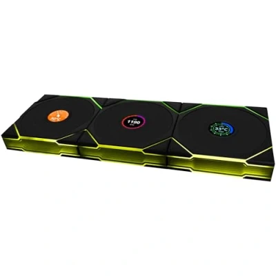 Immagine di Lian Li UNI FAN TL Wireless LCD PC Ventola 120 mm RGB Confezione da 3 ventole Reverse Blade Gaming Nero PWM 26 LED ARGB Fino a 1.900 giri/min Sistema ad innesto Alto flusso