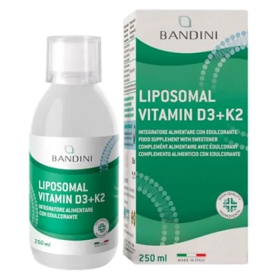 Immagine di Bandini® Vitamina D3 K2 Liposomiale Integratore Alimentare per il Sistema Immunitario ad Alto Dosaggio Rinforza i muscoli, le ossa ed denti D3+K2 Liquida 250 mL con tappo dosatore