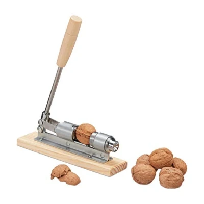 Immagine di relaxdays Schiaccianoci retrò, in Legno, per Frutta Secca, Altezza Regolabile, Levetta, Metallo, Argento/Legno Naturale