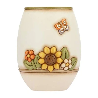 Immagine di THUN C2293H90 Linea Country Vaso Fiori da Interno, Ceramica, Bianco con Multicolore e Farfalla, Grande 20.1 x 21.7 26.2 cm