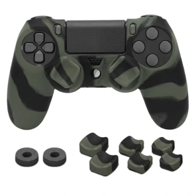 Immagine di NiTHO Gaming Kit Per Controller Playstation 4, Include Protettiva Silicone Cover, Anelli di Precisione, 3 Misure Copri Levette Analogiche Concave, Migliora il Controllo del Gioco PS4 Camo