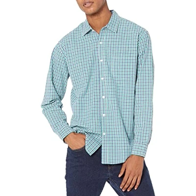 Immagine di Amazon Essentials Camicia Casual in Popeline a Maniche Lunghe vestibilità Regular Uomo, Blu Marino Verde Percalle, XS
