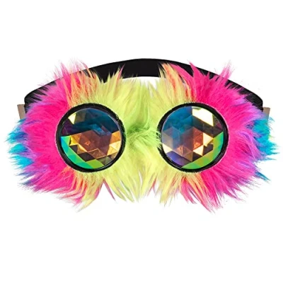 Immagine di Boland 02651 Occhiali da festa Rave, multicolore, con peluche ed elastico, lenti olografiche Techno Party Costume Carnevale
