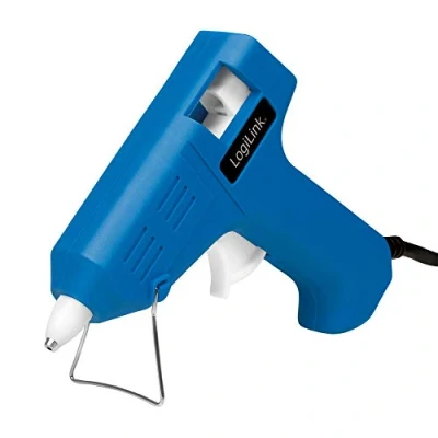 Immagine di LogiLink Mini pistola per colla a caldo da 10 W, ideale fai te, lavori con supporto, colore: blu, 2 cartucce Ø 7,2 mm, WZ0050