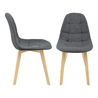 Immagine di [en.casa] Set di 2 Sedie Imbottite per Sala Pranzo/Attesa/Salotto/Studio in stile Trapuntato Rivestimento Tessuto, Gambe Legno Faggio Grigio Scuro
