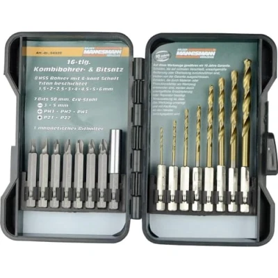 Immagine di Brüder Mannesmann M54325 TiN 16 parti Assortimento punte e inserti