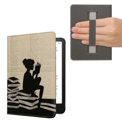 Immagine di kwmobile Custodia Cinturino Mano Compatibile con AmazonKindle Paperwhite (12. Gen 2024)/Kindle Colorsoft Cover eBook Reader Case eReader Simil Pelle Ragazza e Libri