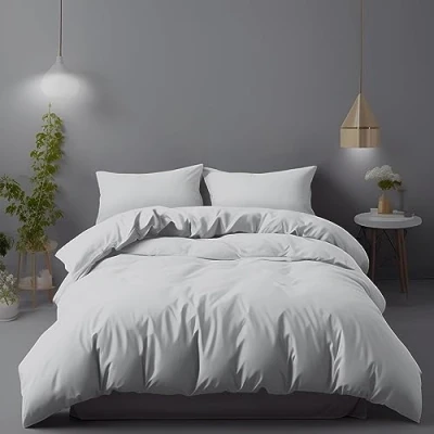 Immagine di Set Copripiumino Matrimoniale 240x220 CM con 2 Federe 65x65 in Microfibra Ultra Morbida, Ipoallergenico e Traspirante, Facile da Lavare, Argento Monocromatico, Design Elegante Moderno