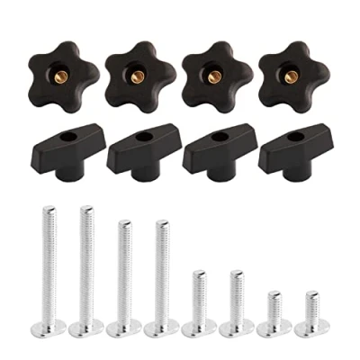 Immagine di POWERTEC 71121 Kit manopole a T con filettate e bulloni da 5/16&quot; 18 per maschere infissi lavorazione del legno, set 16 pezzi