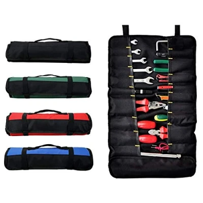 Immagine di Borsa Portautensili in Tela Cerata, Porta Attrezzi con 22 Tasche, di Chiavi Combinate, arrotolabile, Multiuso e Resistente,Rosso, GJB01